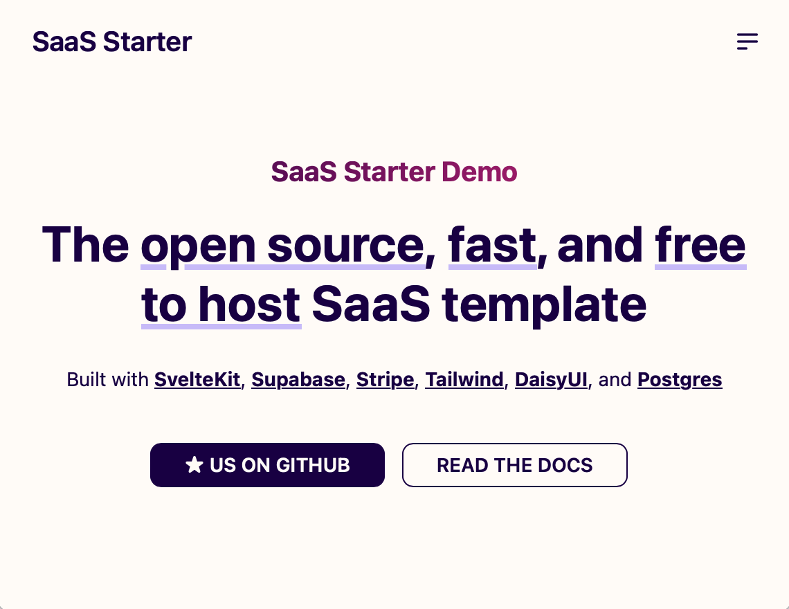 Screenshot of saasstarter.work homepage
